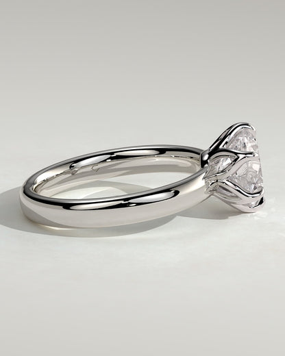 Jayden - Round Claw Solitaire with Petal Gallery and Cigar Band Engagement Ring - White Gold