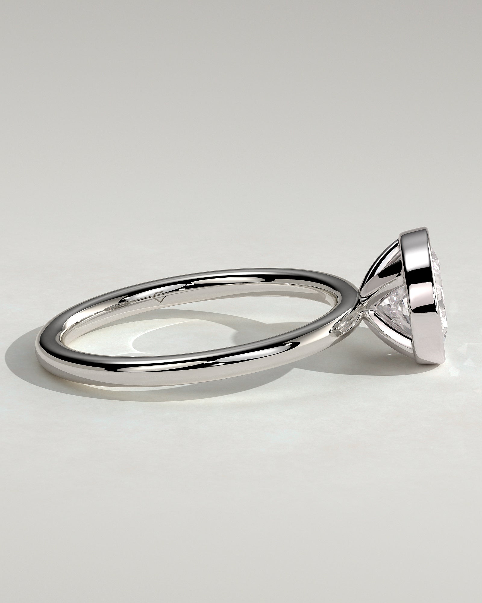 Erin - Oval East West Bezel Solitaire  Engagement Ring - Platinum - White Gold / Platinum 2ct