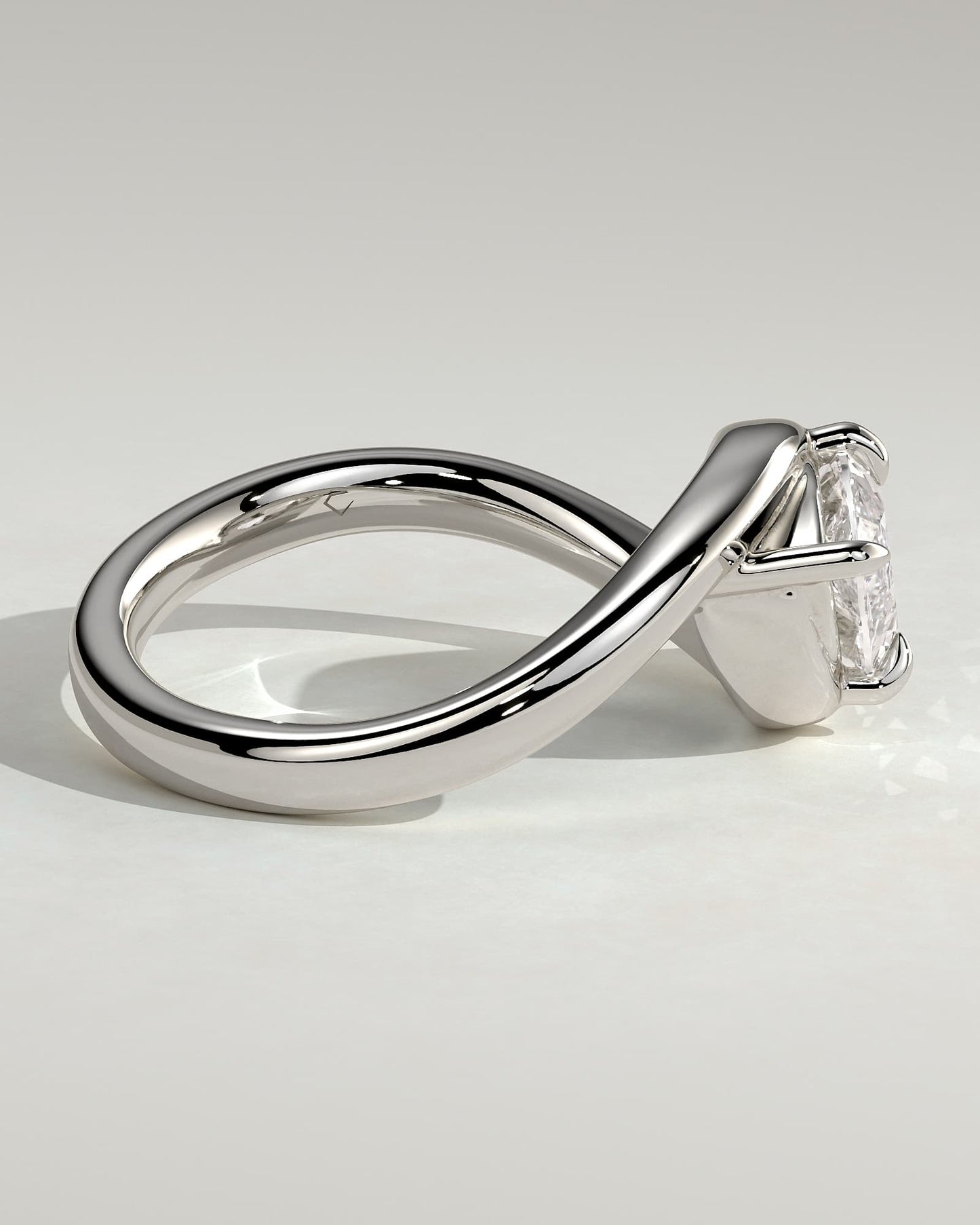 Beverly - Marquise East West Claw Solitaire with Bypass Band  Engagement Ring - White Gold