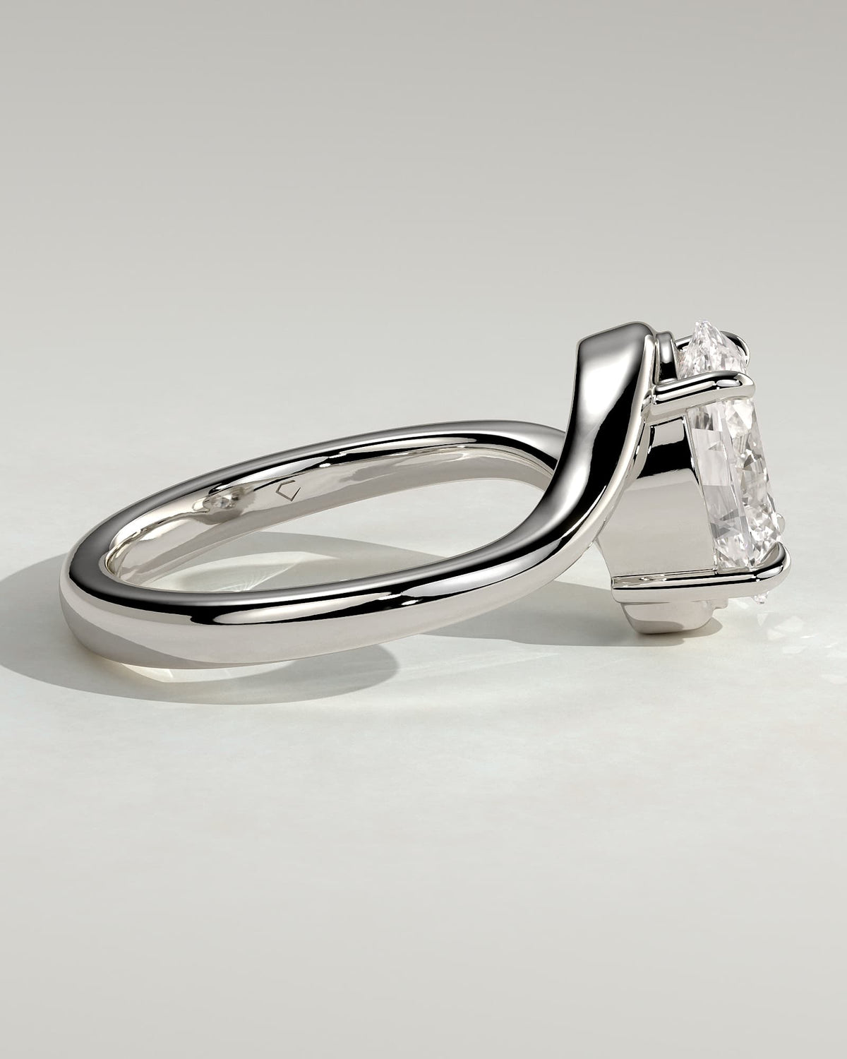 Kala - Oval Claw Solitaire with Bypass Band Engagement Ring - White Gold