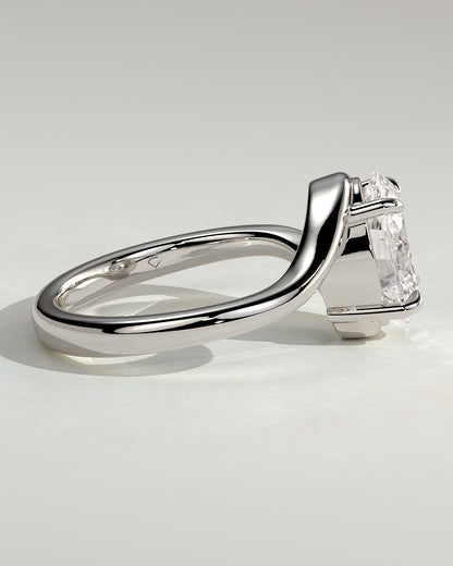 Kala - Oval Claw Solitaire with Bypass Band Engagement Ring - White Gold