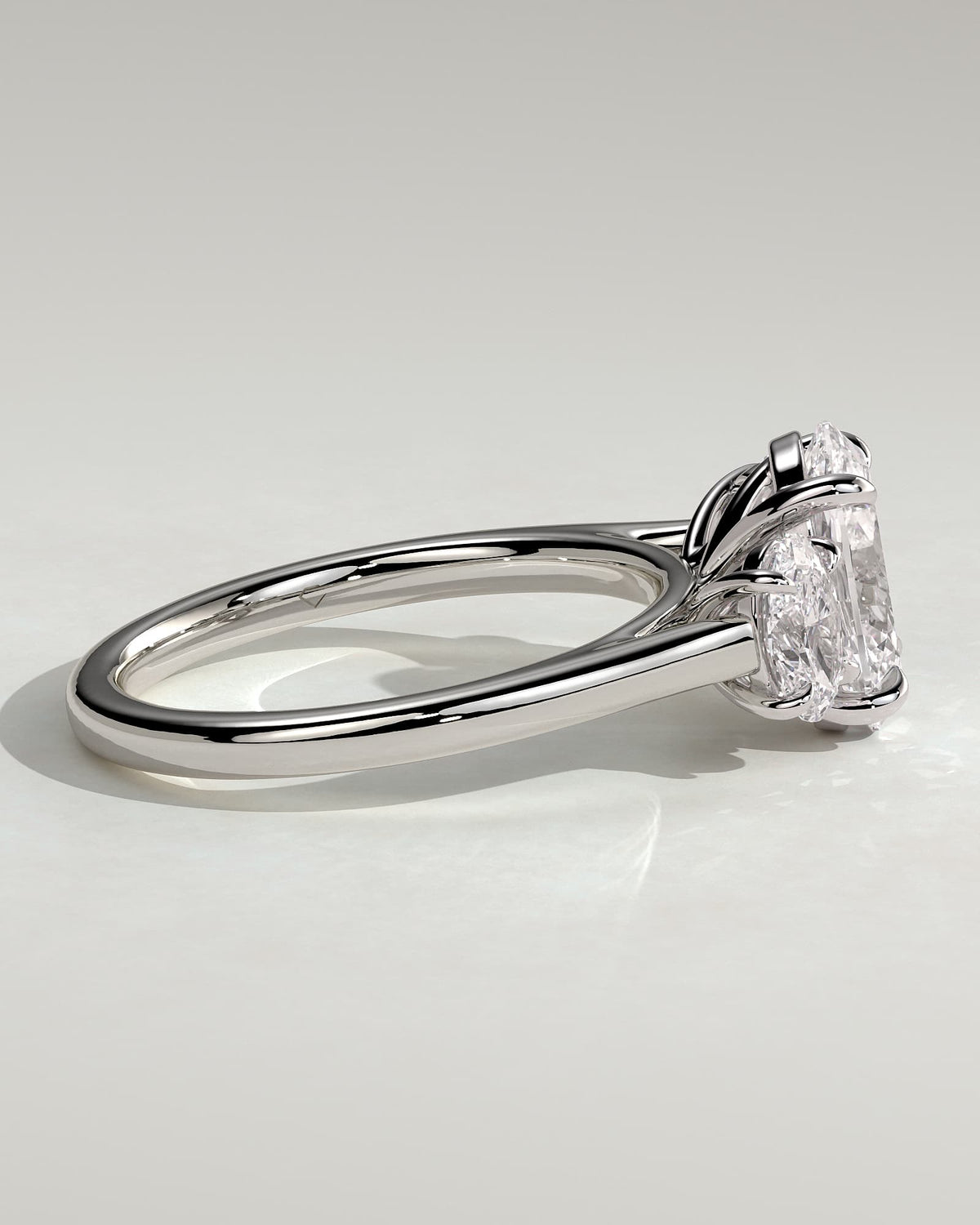 Isla - Oval Claw Trilogy with Oval Side Stones Engagement Ring - White Gold