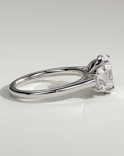 Isla - Oval Claw Trilogy with Oval Side Stones Engagement Ring - White Gold