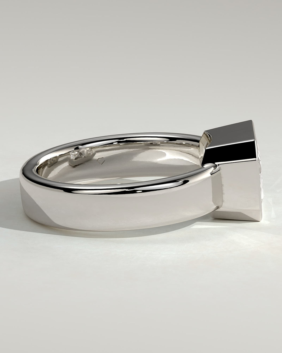 Frankie - Statement Radiant East West Bezel Solitaire with Flat Cigar Band Engagement Ring - White Gold