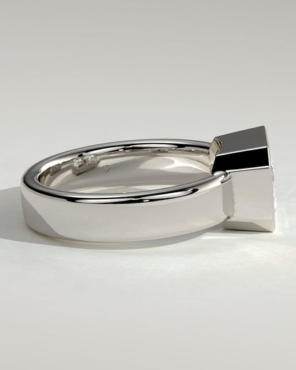 Frankie - Statement Radiant East West Bezel Solitaire with Flat Cigar Band Engagement Ring - White Gold