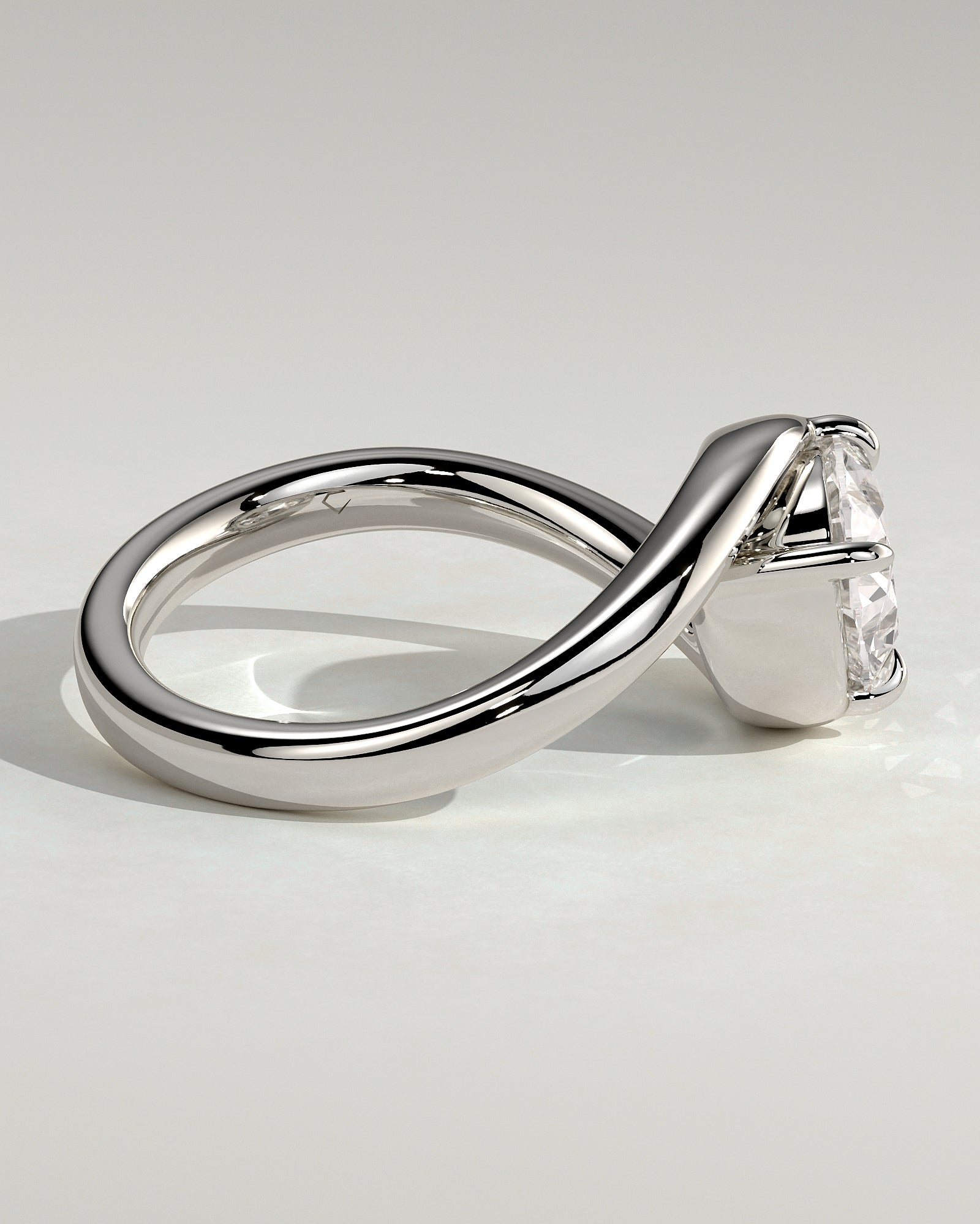Casey - Oval East West Claw Solitaire with Bypass Band  Engagement Ring - Platinum - White Gold / Platinum 2ct