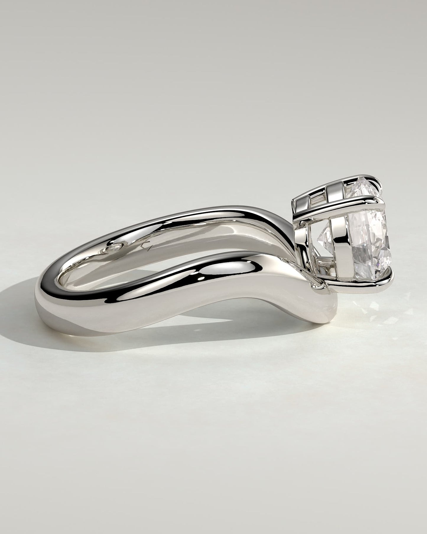 Charlotte - Round East West Claw Solitaire with Wave Band Engagement Ring - White Gold