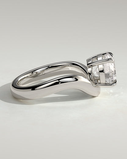Charlotte - Round East West Claw Solitaire with Wave Band Engagement Ring - White Gold