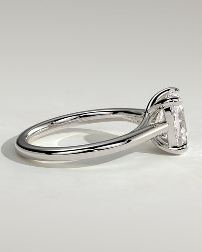 Kelsey - Elongated Cushion Claw Solitaire with Cathedral Low Setting and Open Trellis Gallery Engagement Ring - Platinum