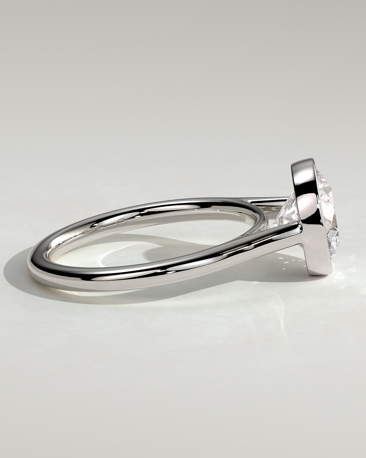 Kaylah - Statement Round Bezel Solitaire with Open Cathedral High Setting Engagement Ring - White Gold