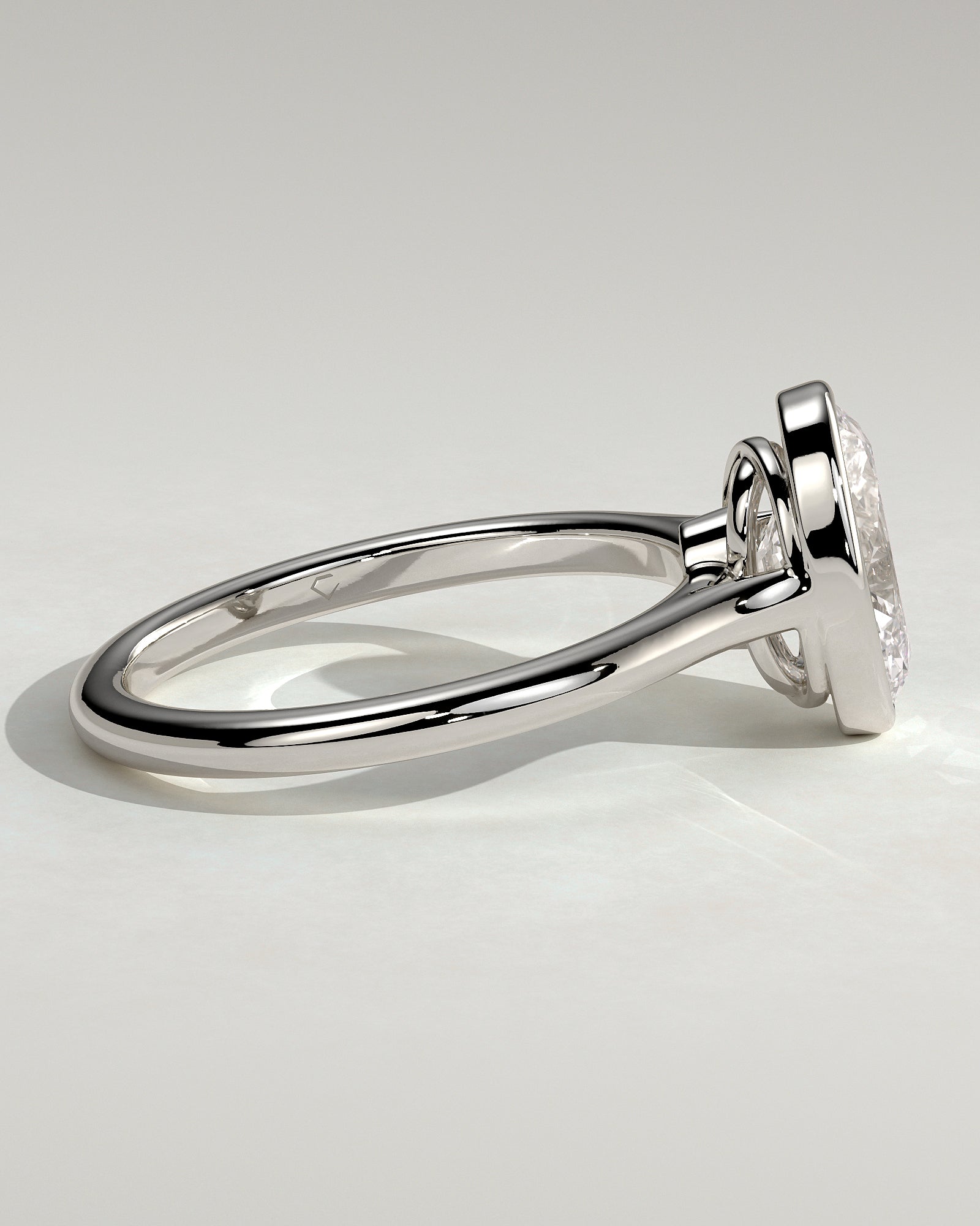 Gemma - Oval Bezel Solitaire with Twisted Gallery Engagement Ring - Platinum - White Gold / Platinum 2ct