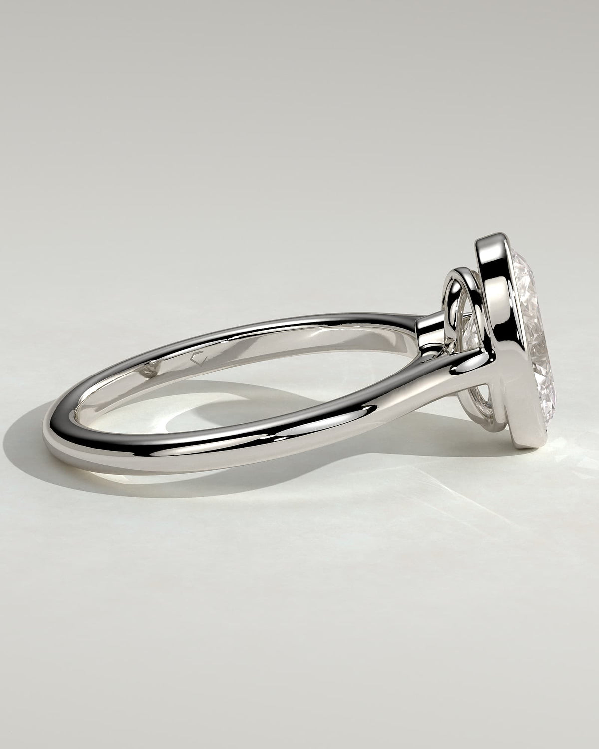 Gemma - Oval Bezel Solitaire with Twisted Gallery Engagement Ring - White Gold