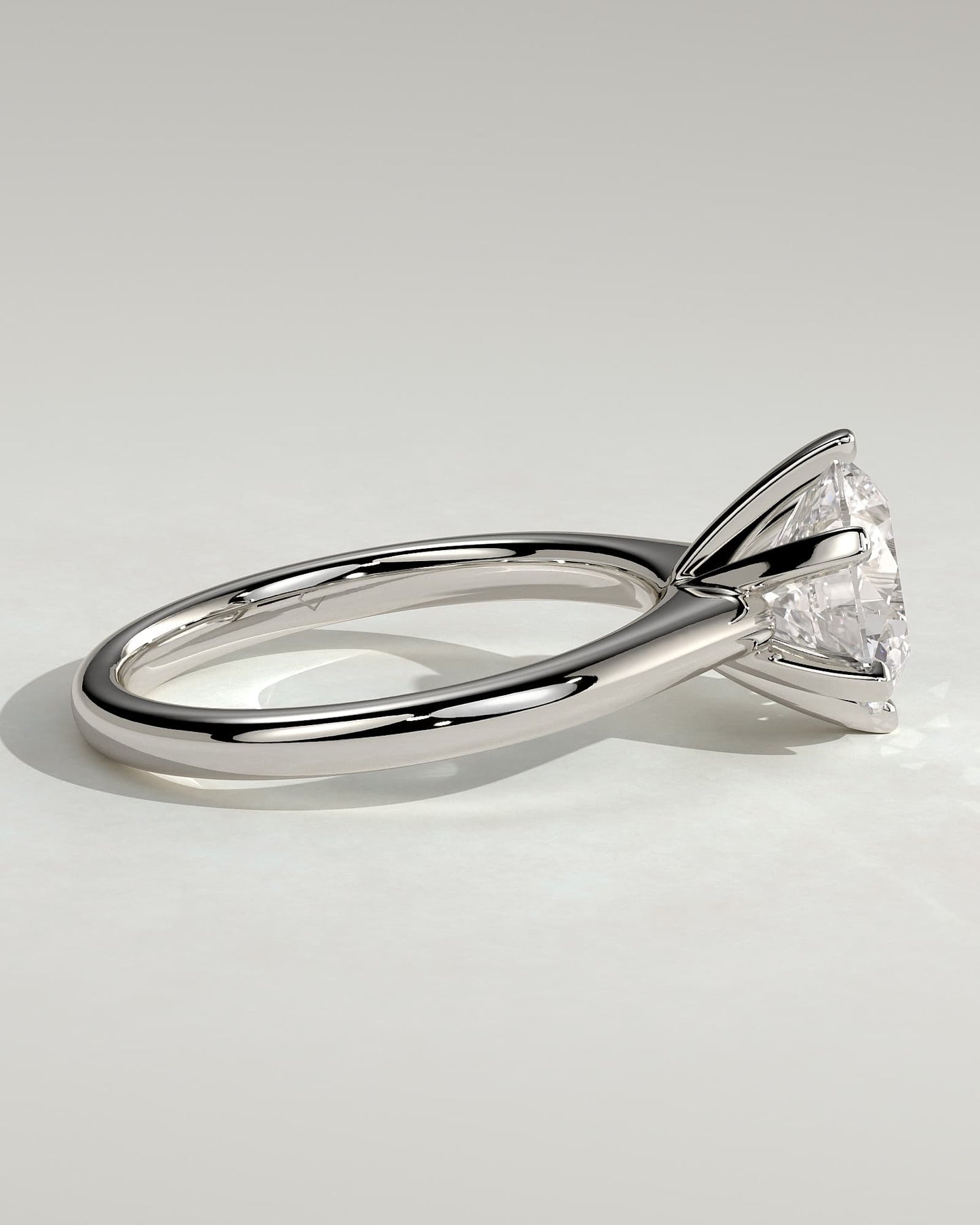 Gabrielle - Round Claw Solitaire with Square Tips and Solid Cathedral High Setting Engagement Ring - White Gold