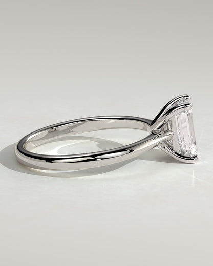 Freya - Emerald Claw Solitaire with Tapered Band and Cathedral Low Setting Engagement Ring - Platinum