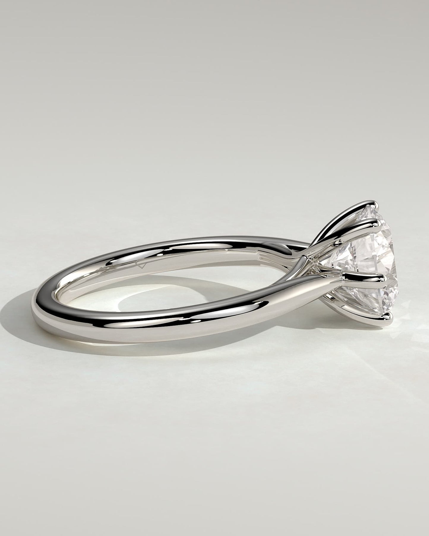 Delilah - Round Claw Solitaire with Open Trellis Gallery and Cathedral Low Setting Engagement Ring - White Gold