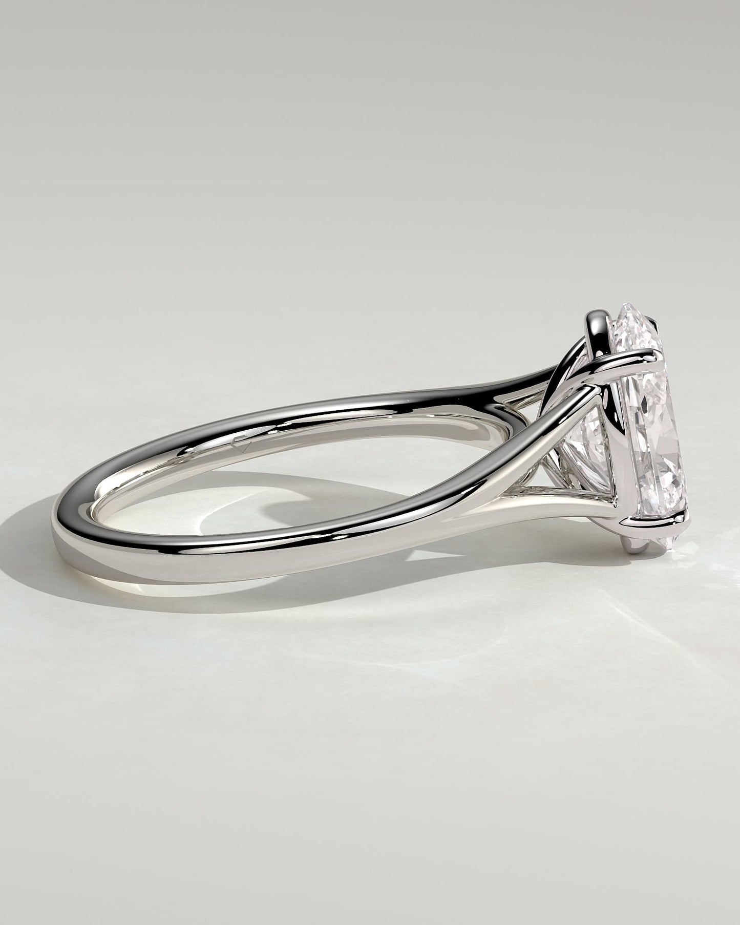 Blair - Oval Claw Solitaire with Split Shank and Cathedral High Setting Engagement Ring - White Gold