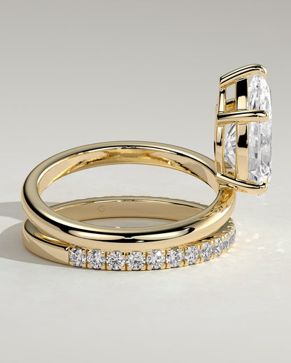 Candice - Pear Claw Solitaire with Double Pave and Plain Band Engagement Ring - Yellow Gold