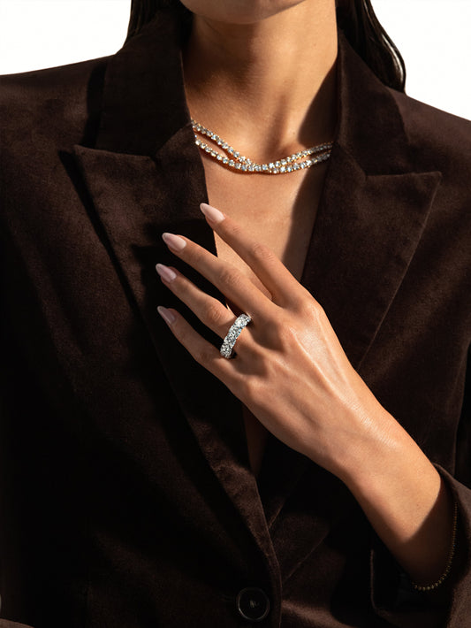 Lara Jewels High Jewellry High Jewelry | Cushion Cut Eternity Band - Platinum - Angle View