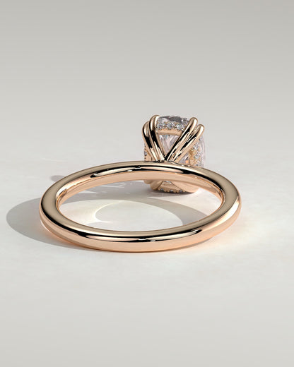 Aubrey - Elongated Cushion Double Claw Solitaire with Hidden Halo Engagement Ring - Rose Gold