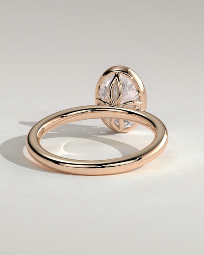 Armani - Oval Bezel Solitaire with Petal Gallery Engagement Ring - Rose Gold
