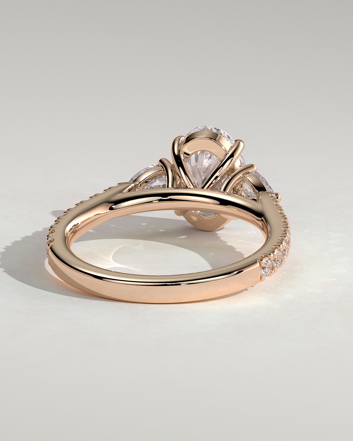 Arabella - Oval Claw Trilogy with Pear Side Stones and Pave Band Engagement Ring - Rose Gold - Rose Gold 2ct