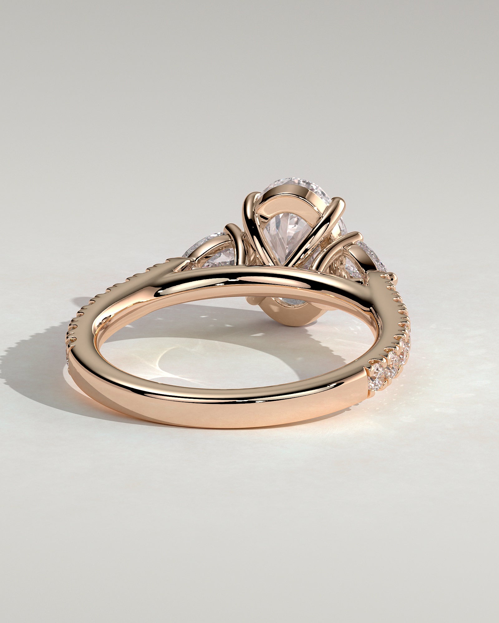 Arabella - Oval Claw Trilogy with Pear Side Stones and Pave Band Engagement Ring - Rose Gold - Rose Gold 2ct