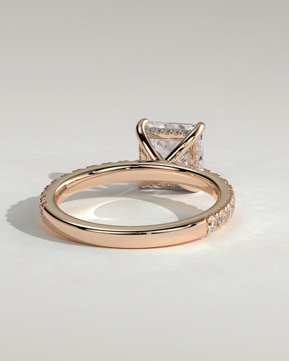Annie - Princess Claw Solitaire with Hidden Halo and Pave Band Engagement Ring - Rose Gold - rose gold - Lara Jewels