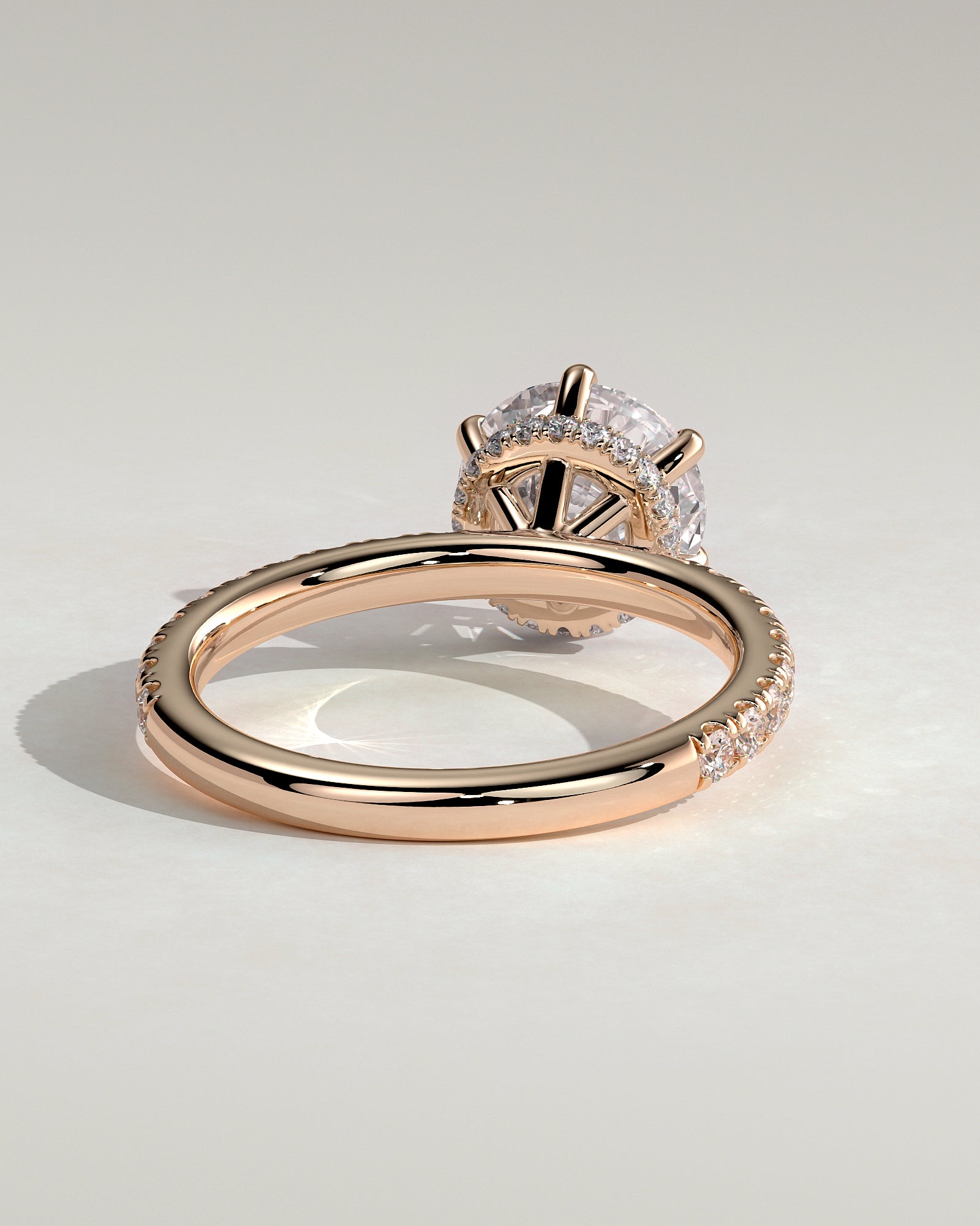 Amanda - Round Claw Solitaire with Wrap Around Hidden Halo and Pave Band Engagement Ring - Rose Gold - Rose Gold 2ct