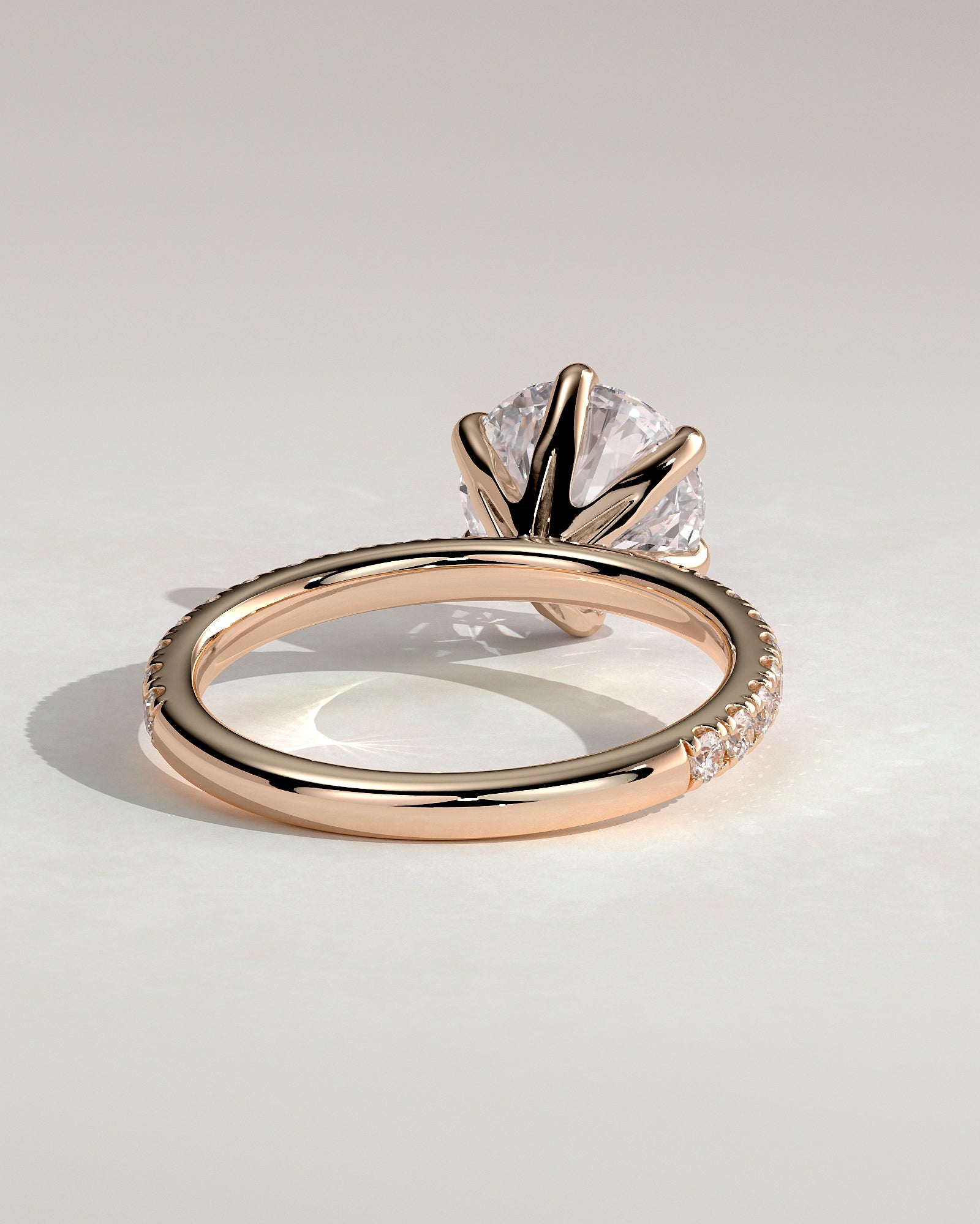 Alexandria - Round Claw Solitaire with Pave Band Engagement Ring - Rose Gold - Rose Gold 2ct