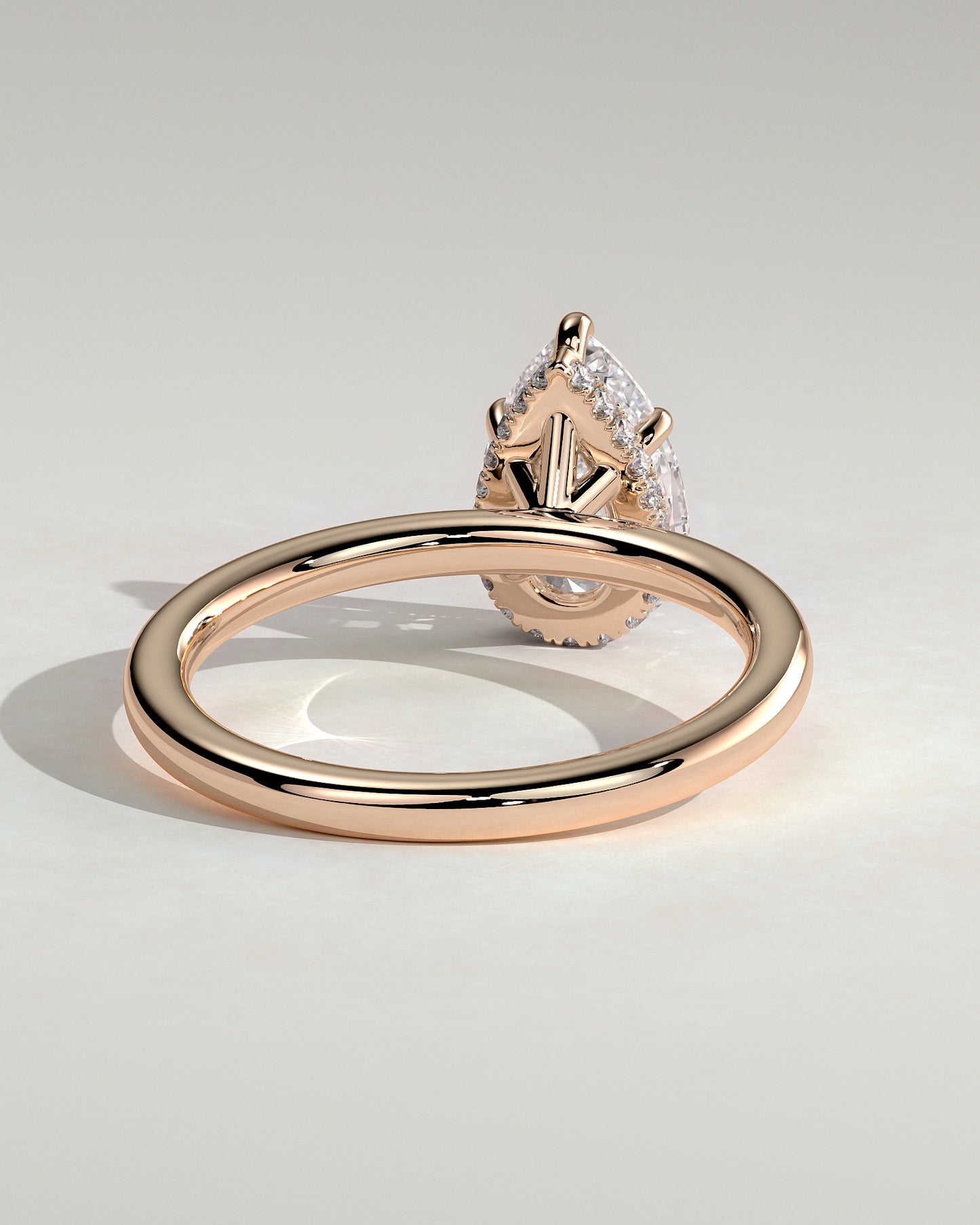 Ainsley - Pear Claw Solitaire with Wrap Around Hidden Halo Engagement Ring - Rose Gold - Rose Gold 2ct