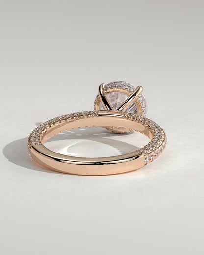 Alex - Round Claw Solitaire with Hidden Halo and Triple Pave Band Engagement Ring - Rose Gold - rose gold - Lara Jewels