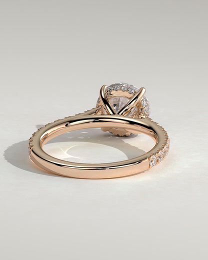 Ashlea - Round Claw Solitaire with Hidden Halo, Pave Band and Cathedral High Setting Engagement Ring - Rose Gold