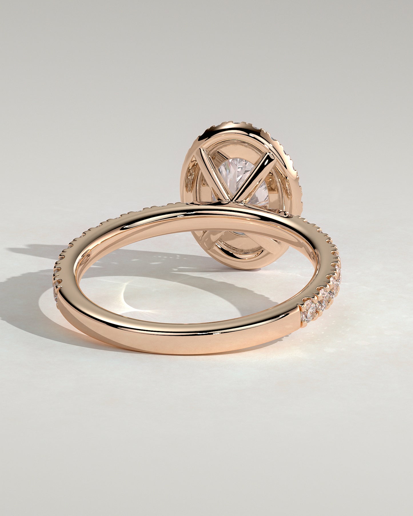 Aurora - Oval Claw Solitaire with Halo and Pave Band Engagement Ring - Rose Gold - Rose Gold 2ct