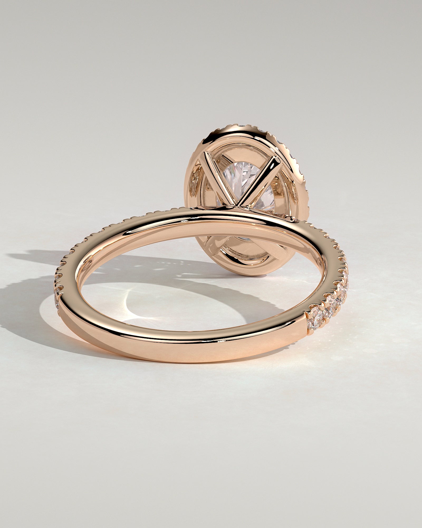 Aurora - Oval Claw Solitaire with Halo and Pave Band Engagement Ring - Rose Gold - Rose Gold 2ct
