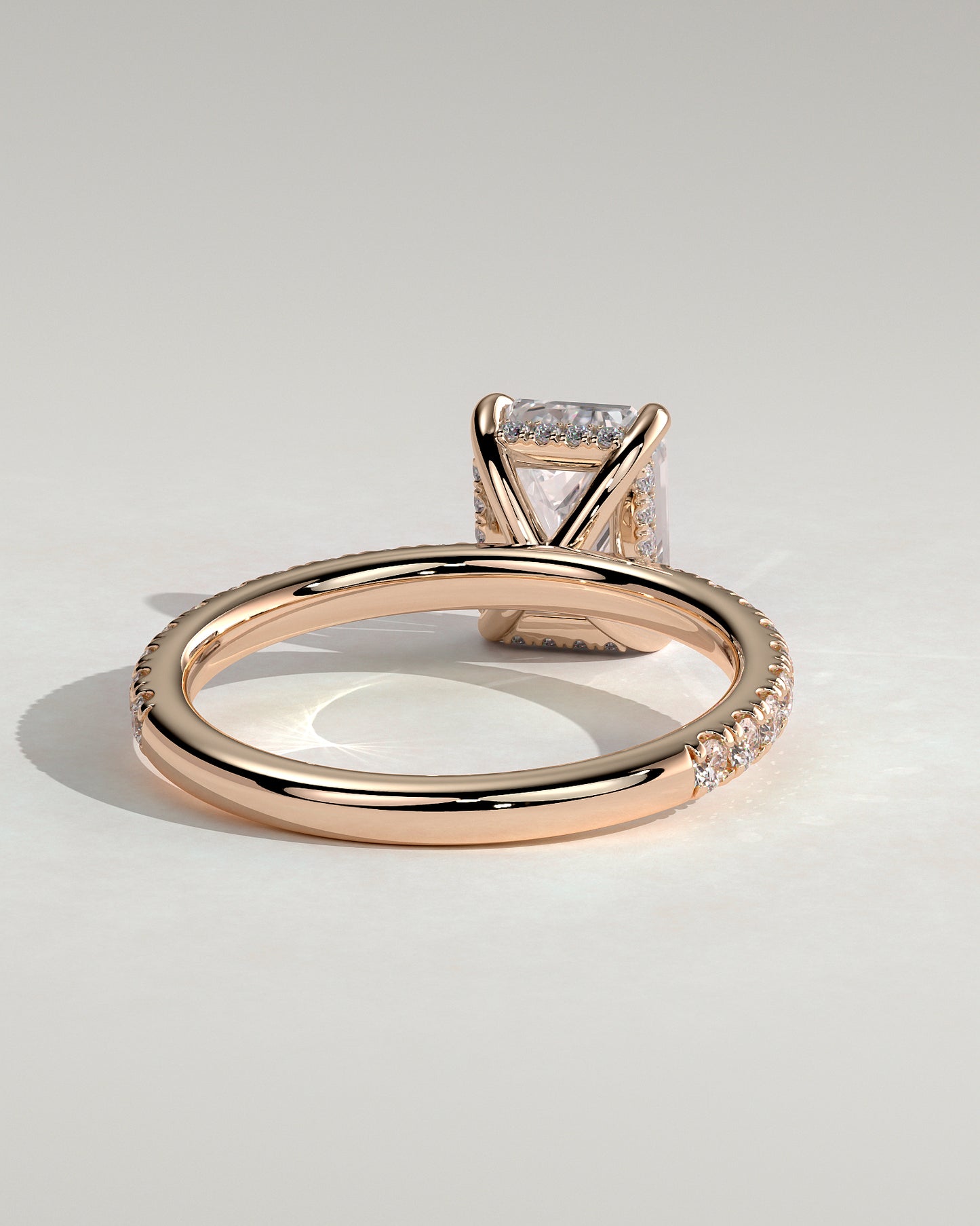 Gwyneth - Emerald Claw Solitaire with Hidden Halo and Pave Band Engagement Ring - Rose Gold - Rose Gold 2ct