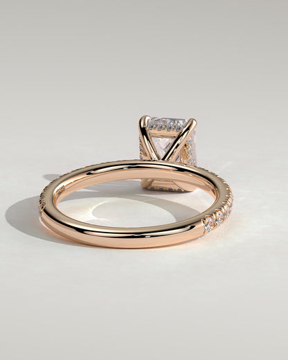 Gwyneth - Emerald Claw Solitaire with Hidden Halo and Pave Band Engagement Ring - Rose Gold