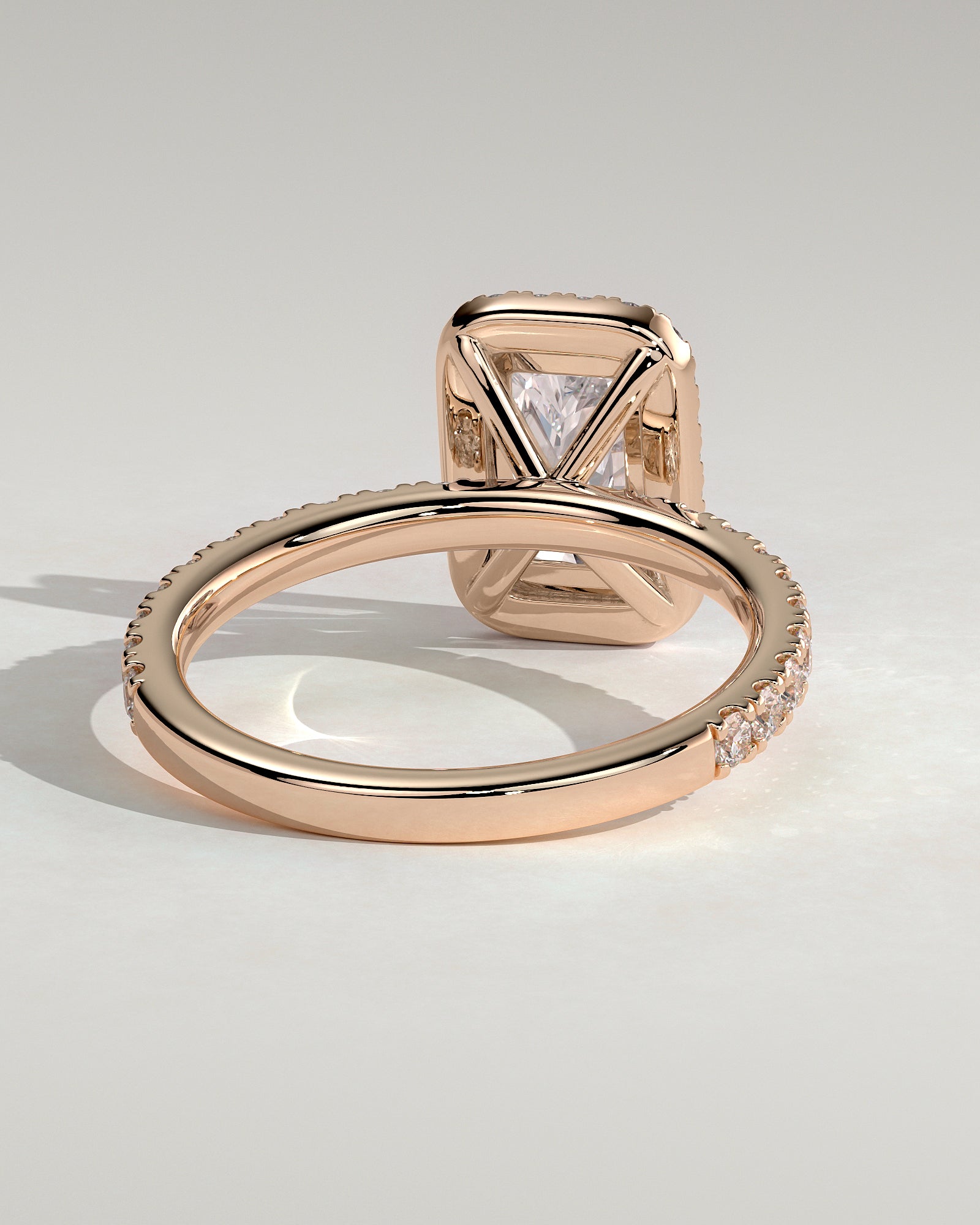 Catherine - Radiant Claw Solitaire with Halo and Pave Band Engagement Ring - Rose Gold - Rose Gold 2ct
