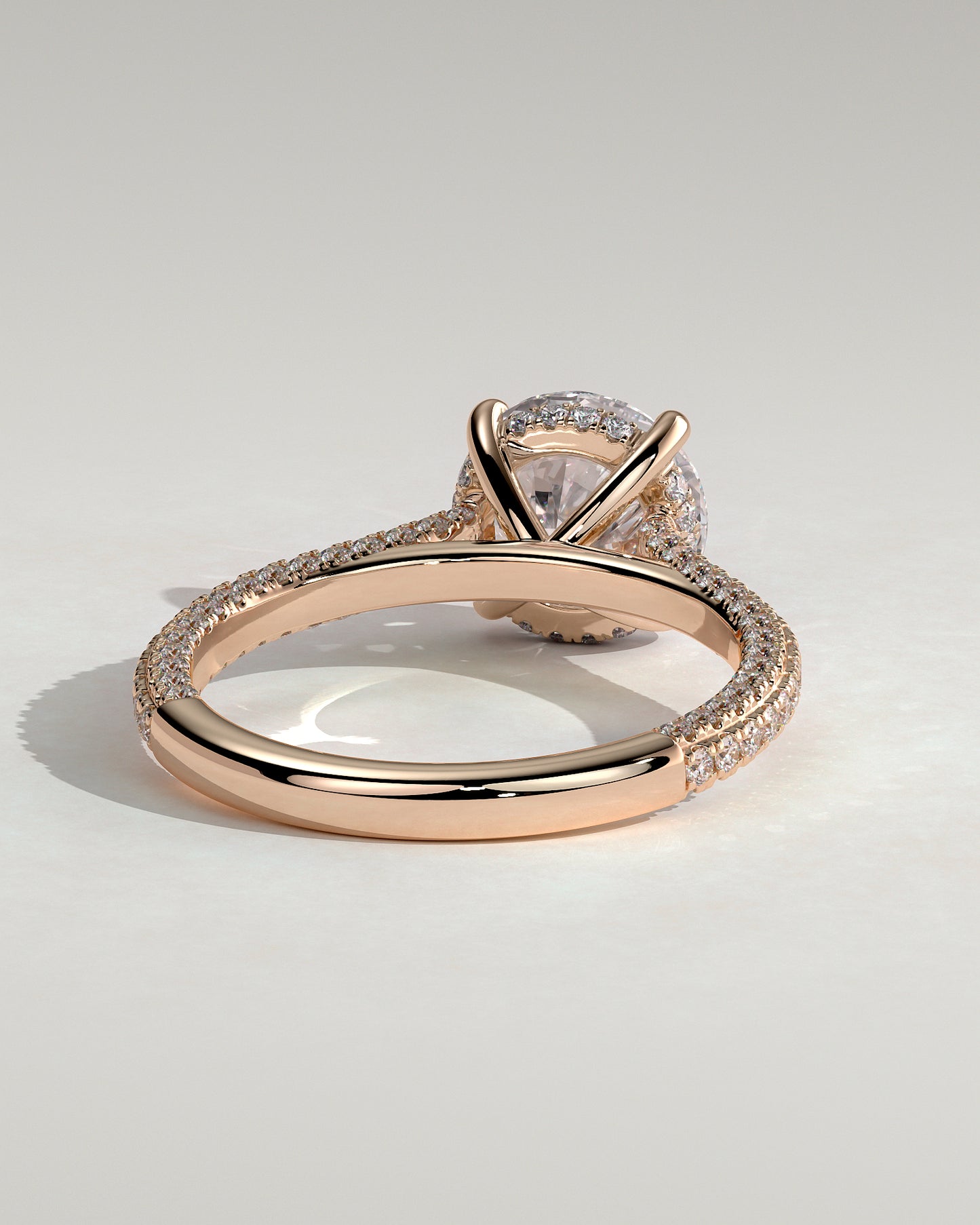 Chelsea - Round Claw Solitaire with Hidden Halo, Triple Pave Band and Cathedral High Setting Engagement Ring - Rose Gold - Rose Gold 2ct