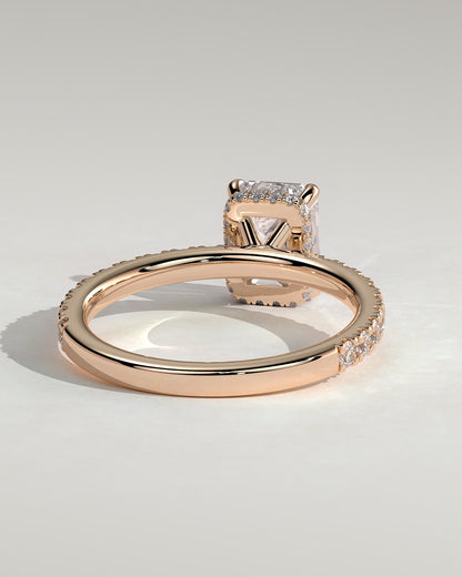 Eliana - Emerald Claw Solitaire with Wrap Around Hidden Halo and Pave Band Engagement Ring - Rose Gold
