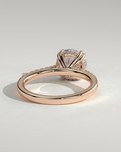 Amelia - Round Double Claw Solitaire with Hidden Halo, Tapered Pave Band and Cathedral High Setting Engagement Ring - Rose Gold - rose gold - Lara Jewels