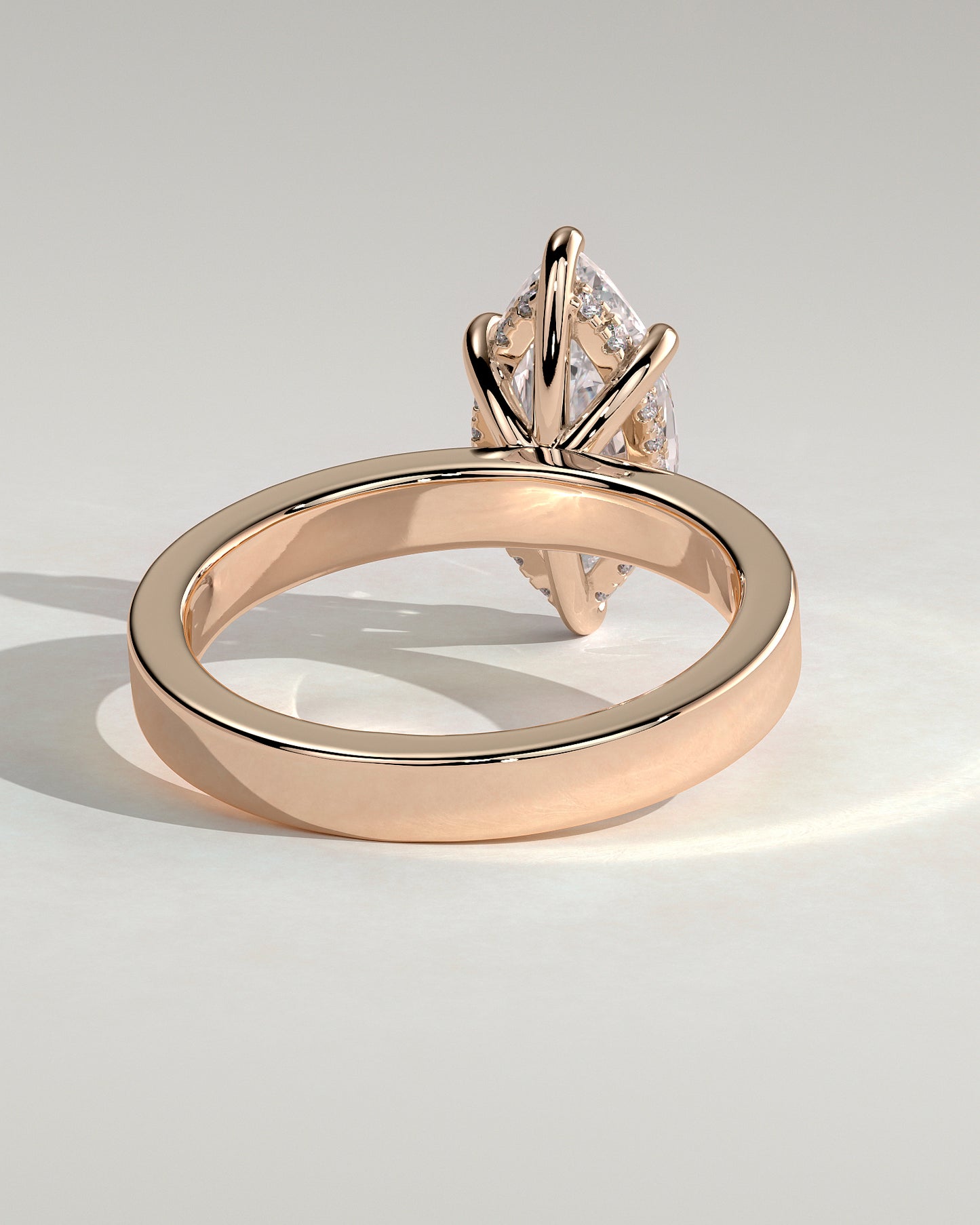 Aisha - Marquise Claw Solitaire with Flat Cigar Band and Hidden Halo Engagement Ring - Rose Gold - Rose Gold 2ct
