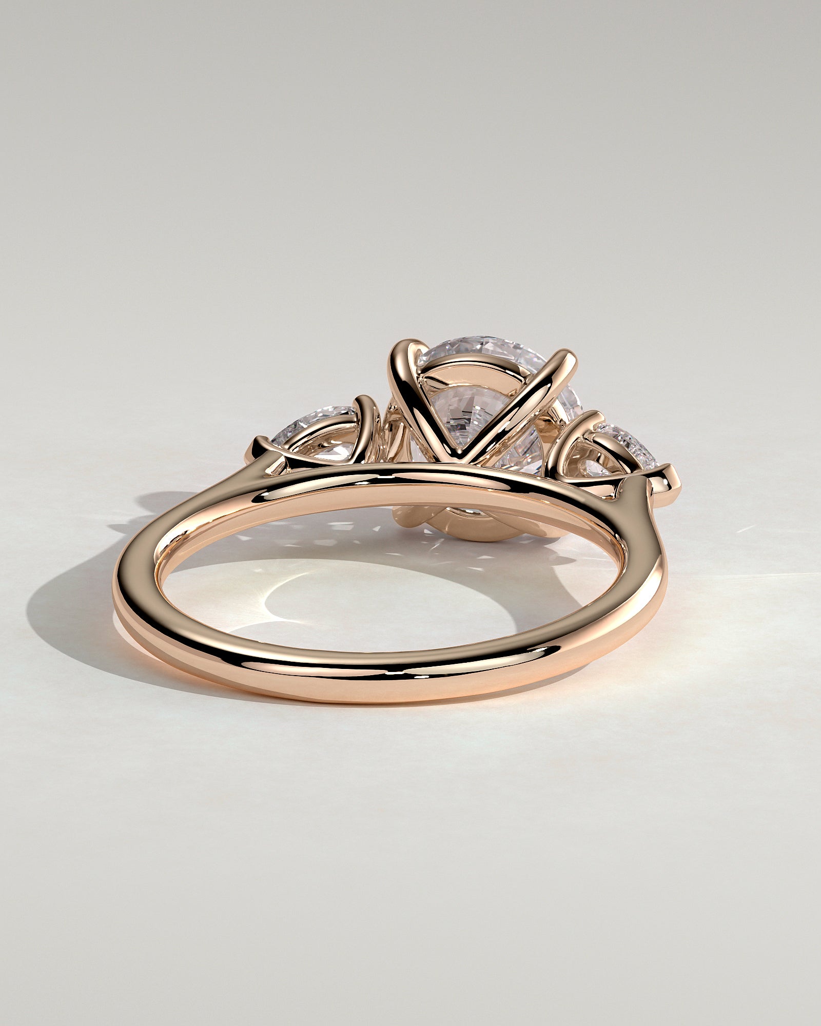 Arya - Round Claw Trilogy with Pear Side Stones and Cathedral Setting Engagement Ring - Rose Gold - Rose Gold 2ct