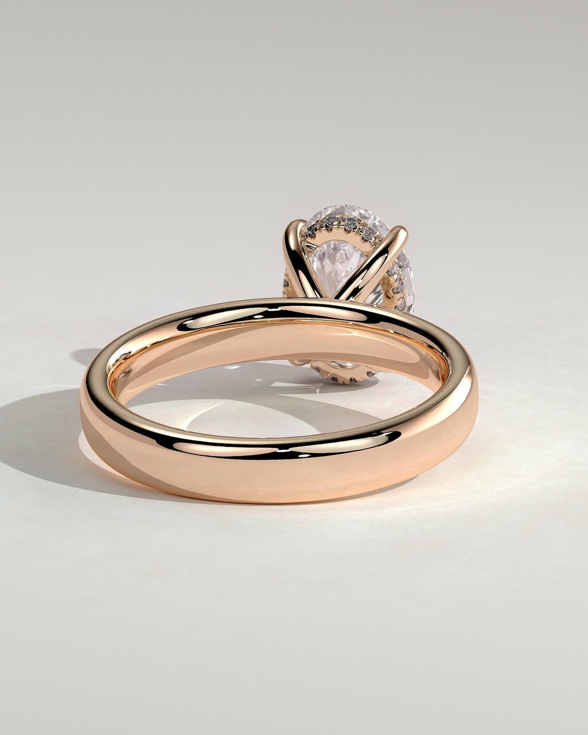 Bronte - Oval Claw Solitaire with Cigar Band and Hidden Halo Engagement Ring - Rose Gold