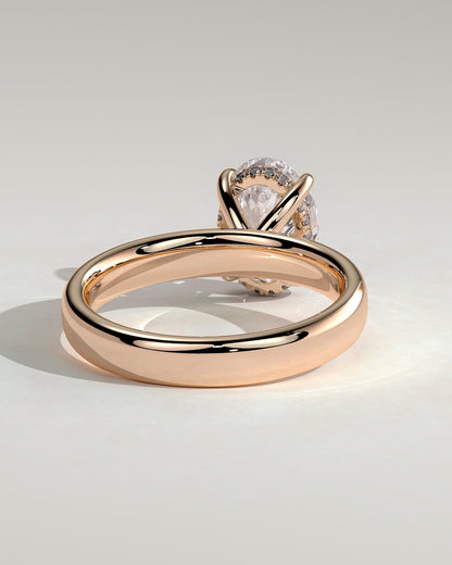 Bronte - Oval Claw Solitaire with Cigar Band and Hidden Halo Engagement Ring - Rose Gold