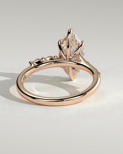 Elsie - Marquise Claw Solitaire with Hidden Halo, Opposing Marquise Accents and Cathedral High Setting Engagement Ring - Rose Gold
