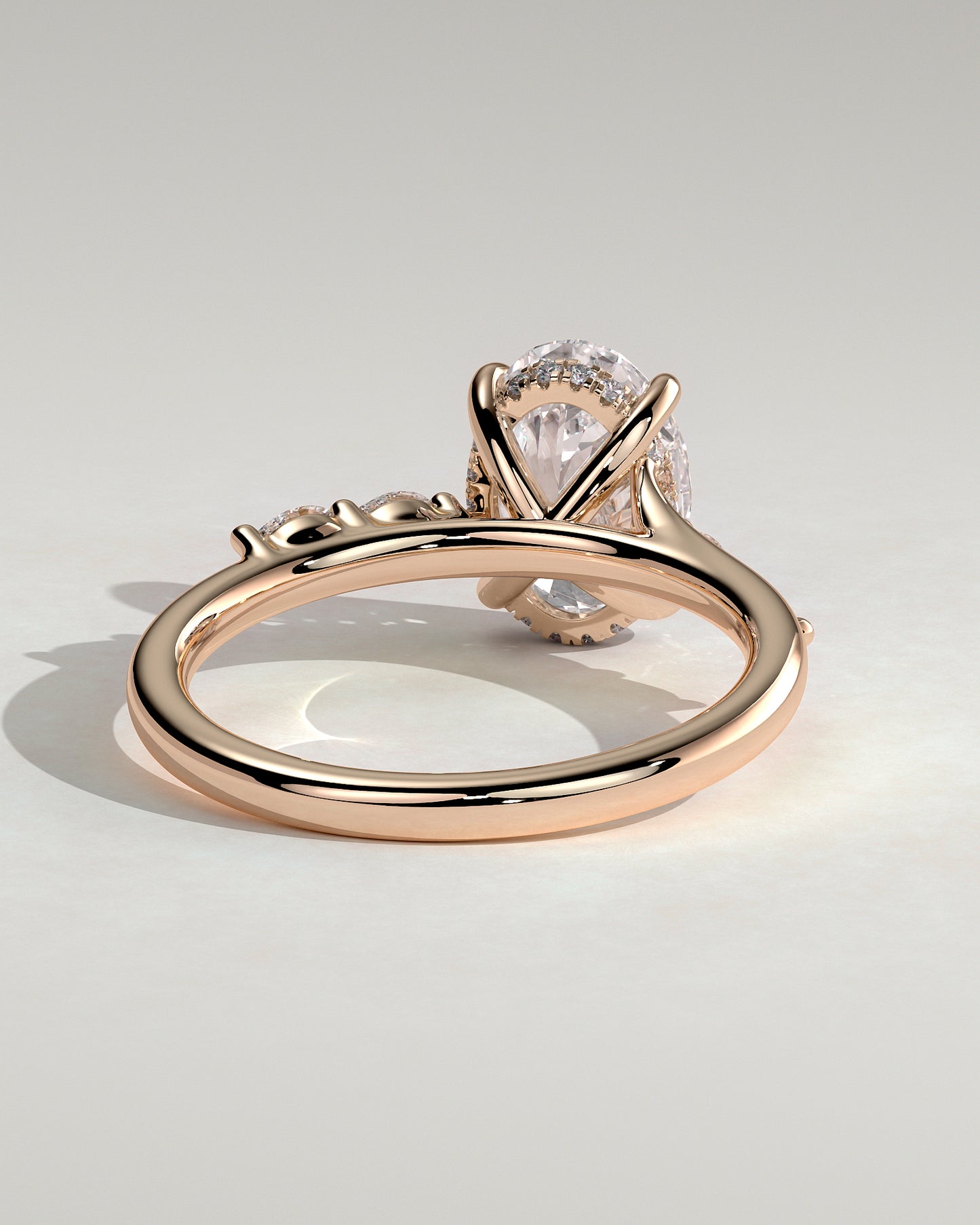 Jamie - Oval Claw Solitaire with Hidden Halo, Opposing Marquise Accents and Cathedral High Setting Engagement Ring - Rose Gold - Rose Gold 2ct