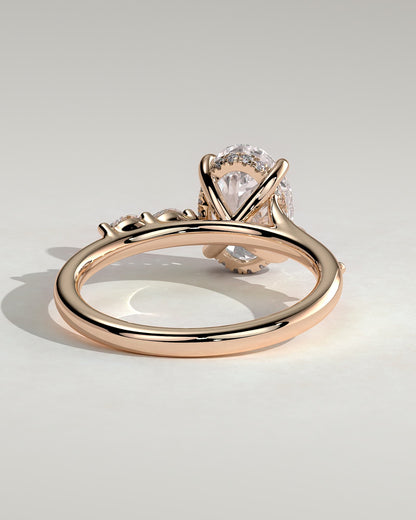 Jamie - Oval Claw Solitaire with Hidden Halo, Opposing Marquise Accents and Cathedral High Setting Engagement Ring - Rose Gold