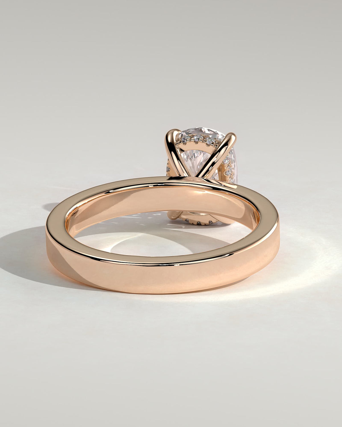 Kai - Elongated Cushion Claw Solitaire with Flat Cigar Band and Hidden Halo Engagement Ring - Rose Gold