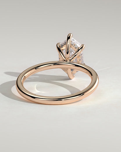 Delta - Elongated Hexagon Claw Solitaire with Hidden Halo Engagement Ring - Rose Gold