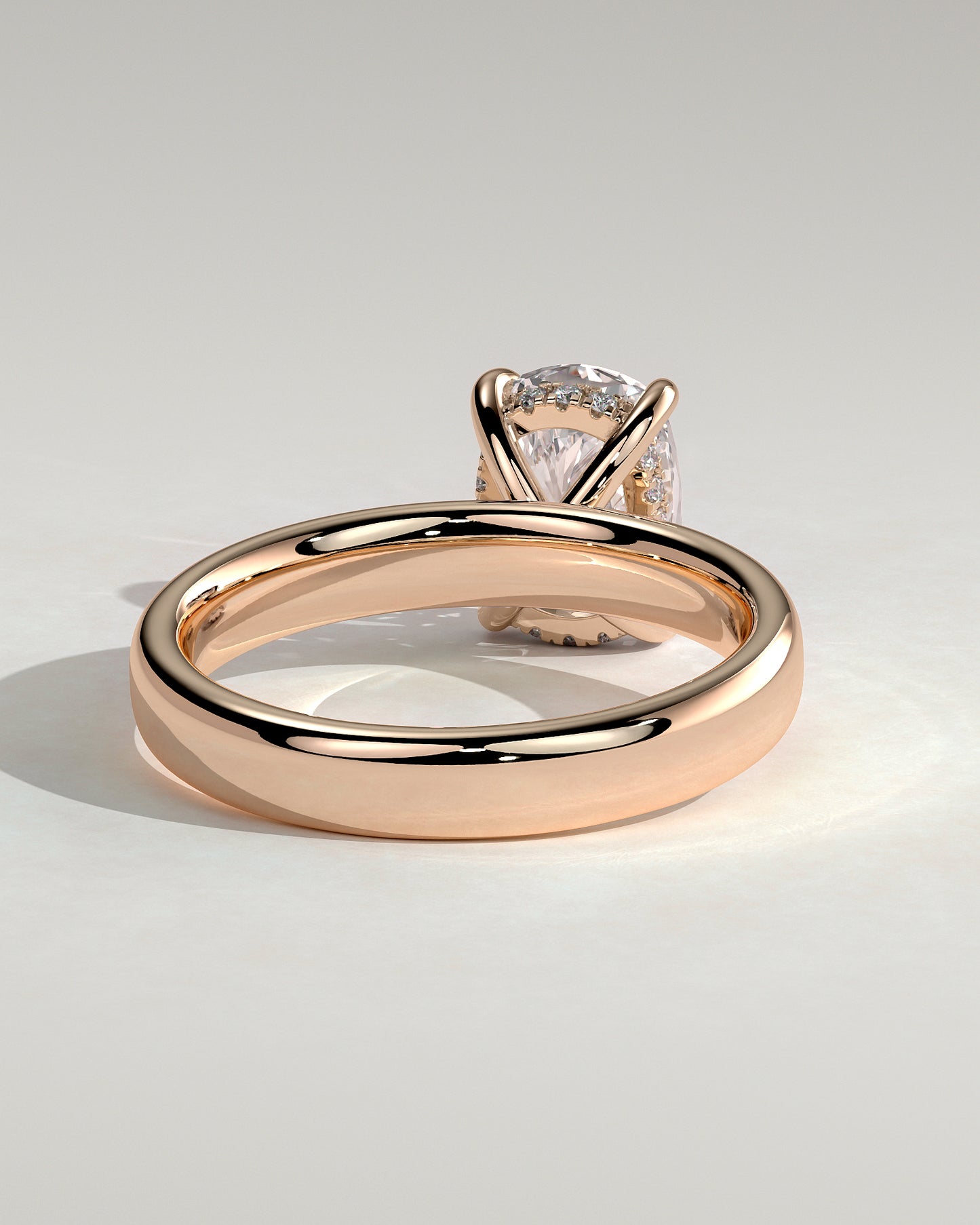 Cora - Elongated Cushion Claw Solitaire with Cigar Band and Hidden Halo Engagement Ring - Rose Gold - Rose Gold 2ct